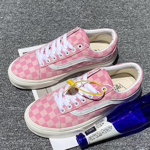 方其万斯男鞋粉色棋盘格帆布鞋低帮系带百搭休闲新款潮板鞋男夏季