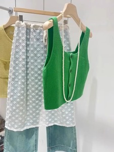 韩国东大门高级感绿色针织开衫马甲女春夏季新款叠穿外搭毛衣背心