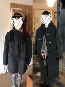 深灰色牛角扣双面羊绒大衣女冬季新款韩系复古时尚中长款毛呢外套