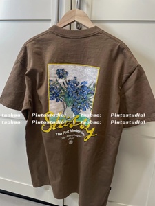 StussyTee23春夏复古油画兰花花卉印花巧克力水洗复古棕男女情侣T