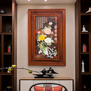 新中式3d立体浮雕玉雕玄关装饰画走廊过道进门壁画竖版中国风挂画