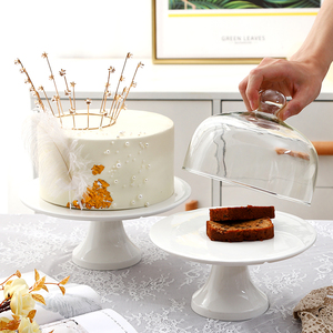 蛋糕托盘高脚面包展示托台带盖玻璃罩水果托盘下午茶点心蛋糕架子