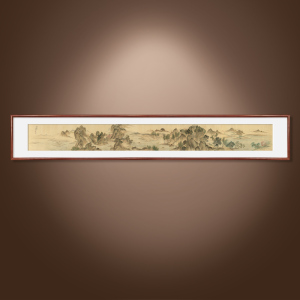 新中式湖山春暖客厅装饰画横版背景墙山水挂画书房茶室实木框壁画