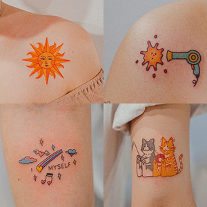 30张可爱彩色卡通图案纹身贴可爱ins风防水女持久不永久仿真韩国