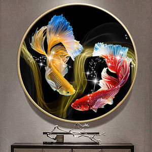 2021新款钻石画锦鲤鱼圆形满钻客厅玄关水晶点贴钻石十字绣钻石