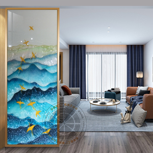 定制雕刻艺术玻璃手工珐琅彩工艺隔断墙玄关客厅高档家用装饰屏风