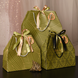 端午节礼品袋粽子包装袋绿色粽叶手提袋配丝带纸袋大号小号收纳袋