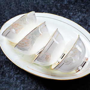 景德镇陶瓷餐具碗家用中式防烫高脚碗4/6/10个装吃饭碗面碗微波炉