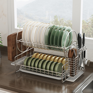 免安装304不锈钢碗架沥水架厨房晾放碗碟盘子碗筷收纳台面置物架