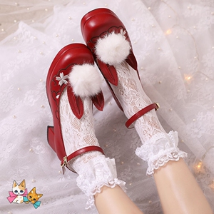 猫酱 原创国风lolita鞋子绣花粗跟两穿中跟lo鞋花嫁中华风小皮鞋