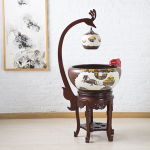 包邮景德镇陶瓷中式美式循环流水增氧过滤客厅装饰金鱼缸摆件鱼盆