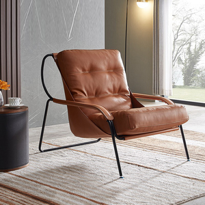 现代北欧设计师轻奢风单人沙发椅客厅铁艺休闲躺椅意式极简真皮椅