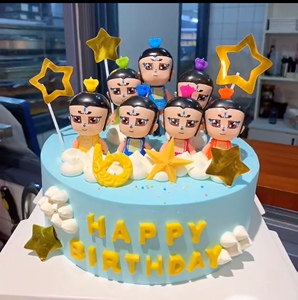 葫芦娃蛋糕装饰摆件塑料七兄弟车载公仔玩具烘焙甜品台云朵插牌