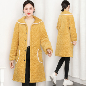 罩衣2021新款加绒加厚罩衣女冬季冬天厨房长袖围裙中长款保暖外套