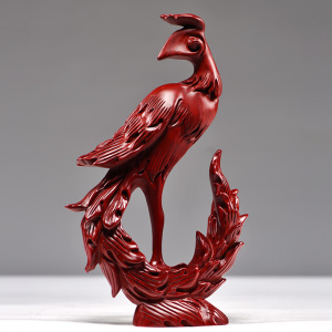 红色木质吉祥凤凰摆件实木雕刻火凤凰客厅摆设红木新婚乔迁送礼品