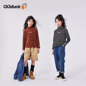 QQduck可可鸭童装春季新款女童T恤打底衫男童长袖高领保暖上衣