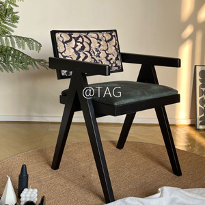 TAG昌迪加尔餐椅子实木中古风法式设计师靠背复古化妆凳家具