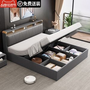 箱体床简约现代双人床主卧1.8米高箱储物床1.5米榻榻米板式床实木