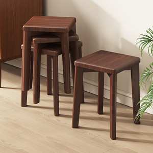 实木凳子家用客厅餐桌餐椅现代简约可叠放餐厅软包方椅子吃饭高凳