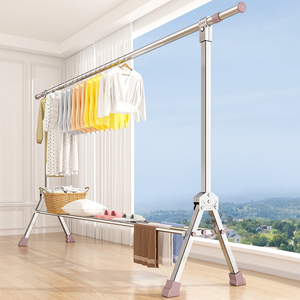 折叠晾衣架落地室内家用阳台卧室不锈钢室外凉伸缩杆式晒被子神器
