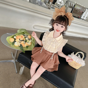 女童套装夏款儿童韩版时髦洋气雪纺背心套裙衣服宝宝时尚网红夏装