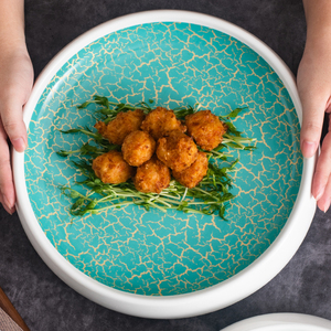 时尚圆形立体陶瓷冷菜点心浅盘简约鼓形创意餐具私房意境菜摆盘子