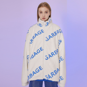 garbage国潮牌情侣嘻哈文字排版羊羔绒棉服ins宽松休闲外套男女