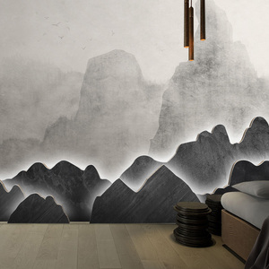 新蒂克超薄柔性石材定制山石造景墙酒店大堂宾馆大型山形背景墙