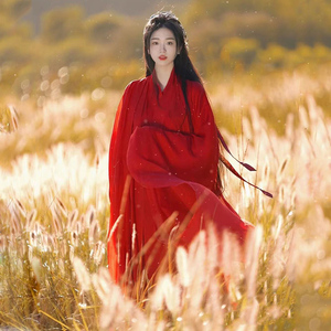 正品原创汉服女新品中国红飘逸风古装仙侠超仙日常可穿连衣裙全套