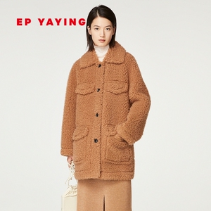 ep yaying雅莹女装 方领直身泰迪绒毛呢大衣外套 秋冬新款8211a