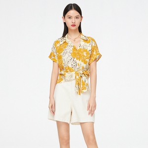 epyaying 雅莹女装 桑蚕丝宽松度假风系带衬衫 2021春夏新款2321a