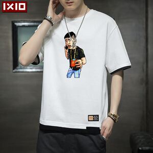 抖音快手街溜子李会长同款来根华子短袖t恤男衣服半袖宽松夏季上