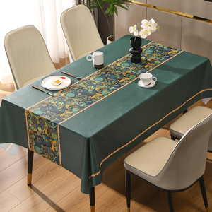 2024新款桌布免洗防油防水墨绿PVC家用长方形餐桌布茶几台布桌垫