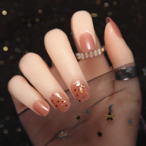 日式奶茶色系气质显白秋冬云母片光疗美甲贴片穿戴甲片假指甲成品