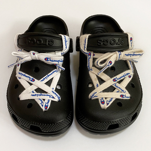 适用冠军联名crocs洞洞鞋ro鞋带绳米白色纯棉diy字母鞋带推荐系法
