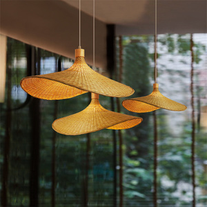 竹编吊灯新中式茶室禅意东南亚日式灯具创意个性草帽灯楼梯竹艺灯