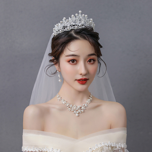 新款珍珠皇冠大气新娘高级感主婚纱头饰三件套气质女公主生日王冠