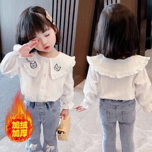 巴­拉巴­柆女童衬衫秋冬装洋气童装加绒韩版衬衣娃娃领中小童长袖