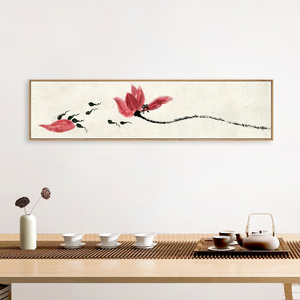 新中式客厅装饰画荷花卧室横幅壁画莲花禅意水墨书房茶室床头挂画