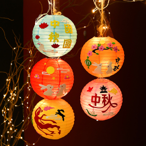 装饰镂空卡通儿童手提舞蹈发光纸灯笼幼儿园手工diy绘画1314浪漫