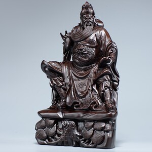 黑檀实木雕刻关公摆件木头根雕看书武财神像家居装饰红木质工艺品