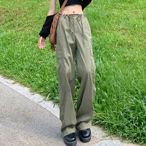 175高个子军绿色工装裤美式高街bf风阔腿裤女夏170加长高腰拖地裤