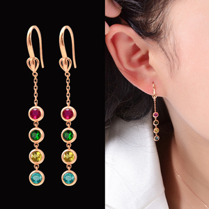 天然碧玺耳钉18k金镶嵌耳钩糖果色彩宝简约时尚宝石耳环耳线女