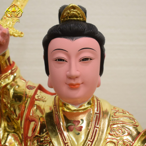 16英寸香樟木木雕顺天圣母陈靖姑神像临水夫人陈太后佛像居家摆件