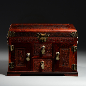 大红酸枝故宫首饰盒古风梳妆盒红木中国风中式木质百宝箱宫廷带锁