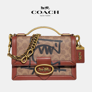 正品代购coach蔻驰女包哈顿小怪兽涂鸦链条风琴包手提单肩斜挎包