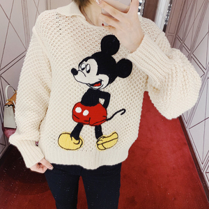 正品代购gucci古奇2020早春款翻领针织镂空米奇羊毛针织衫毛衣女