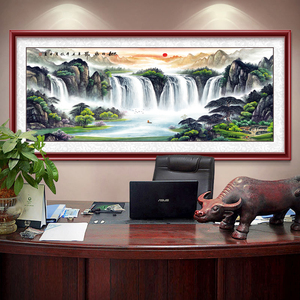 旭日东升装饰画山水画办公室客厅风水挂画风景靠山图壁画八方来财