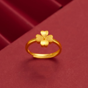 金六福黄金戒指四叶草幸运草999足金18k指环简约活口520送女友
