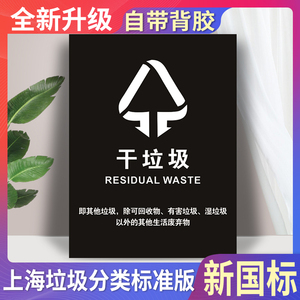 垃圾分类标识贴纸提示牌环保标志标牌海报指示贴厨余干湿垃圾有毒有害可回收物不可回收物其他垃圾标示贴定制